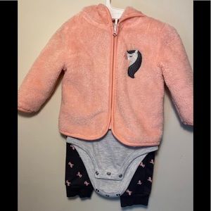 Three Piece Thick Fur Jacket Set